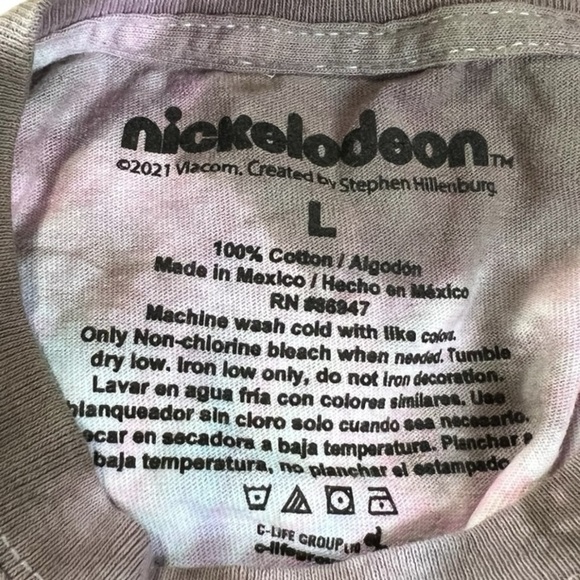 Nickelodeon Cropped Graphic Short Sleeve Tee Sponge Bob & Patrick on tie dye L - Picture 5 of 6